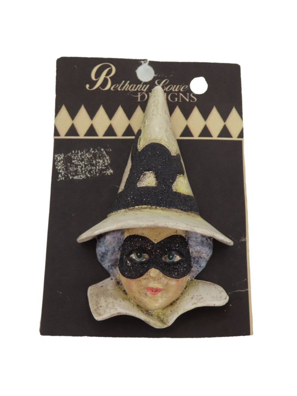 Bethany Lowe Halloween Witch Pin Brooch Glitter Eye Mask Cat Hat Spooky NEW